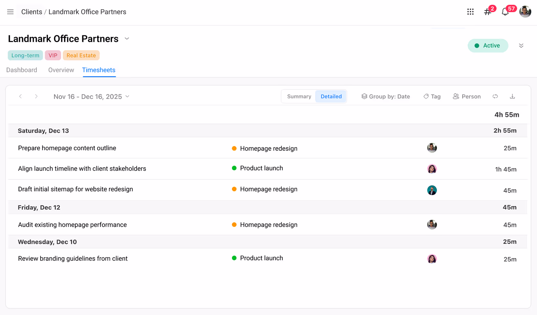 True client-level time tracking