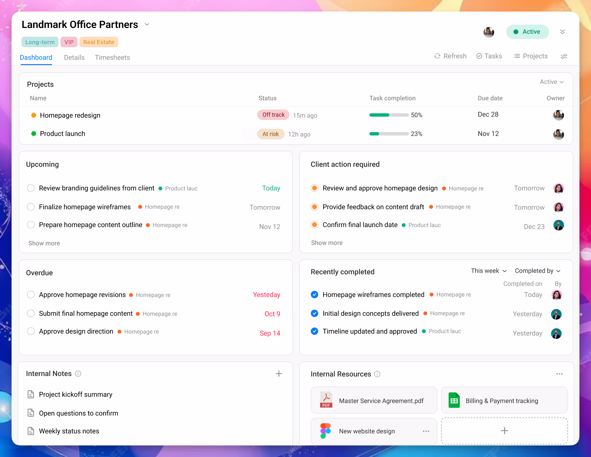 One dashboard per client. Everything you need to know