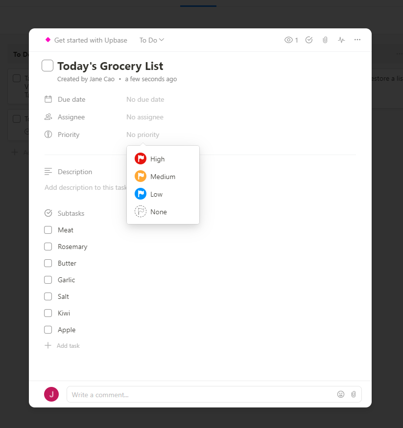 Upbase task priorities