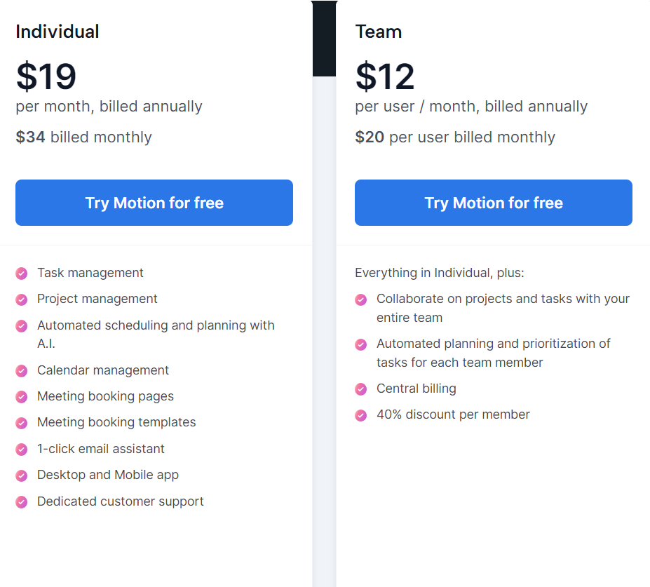 14 Best Sunsama Alternatives. #10 Motion. Motion's pricing