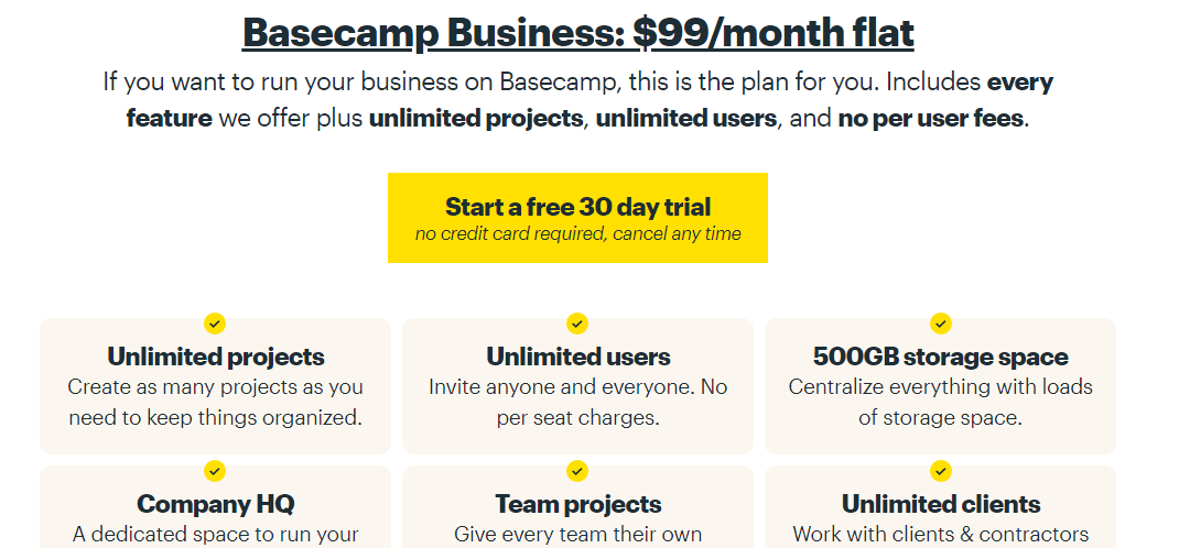 Basecamp pricing 