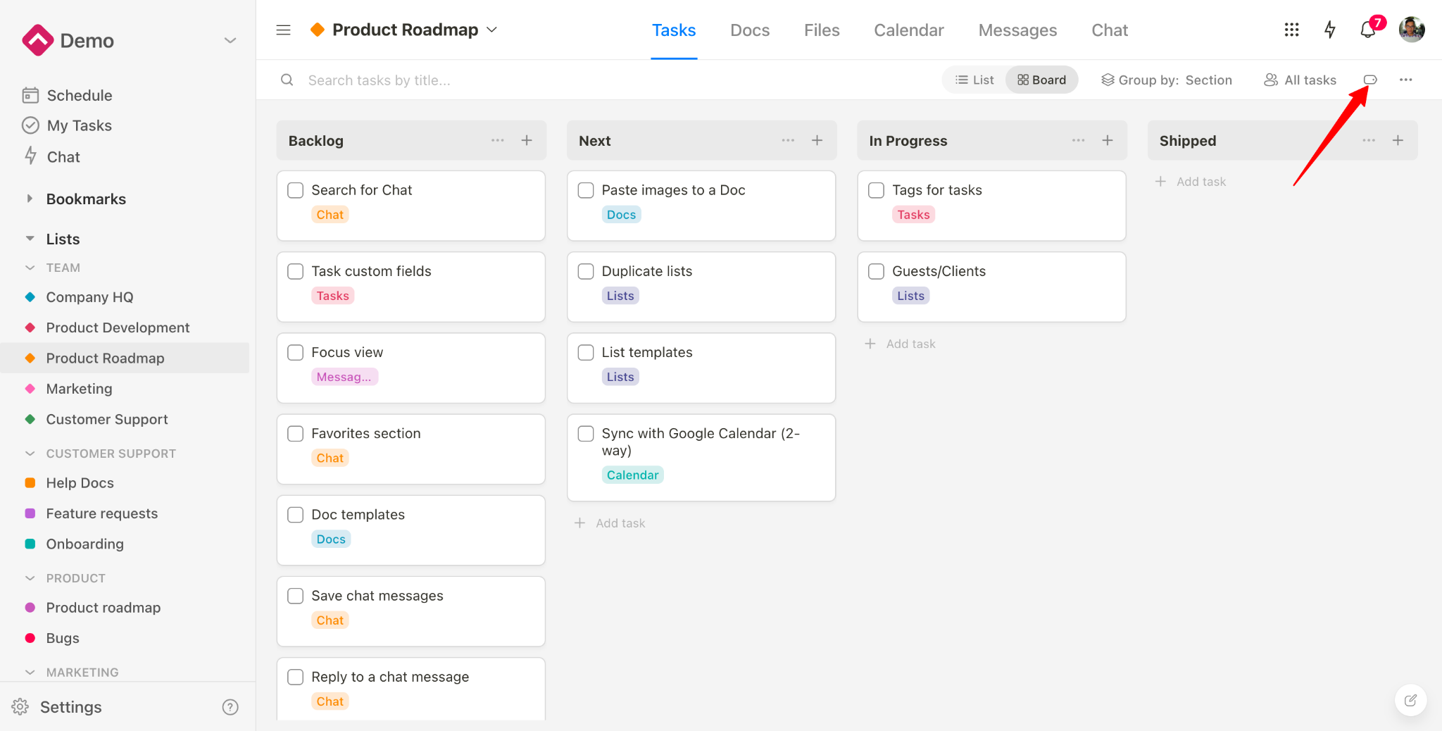 Upbase - task tags - Filter tasks by tag in a list 