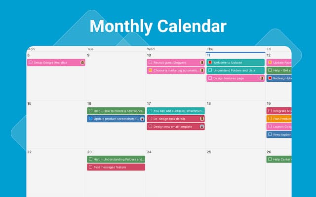 Upbase Chrome Bookmark Extension: Monthly calendar