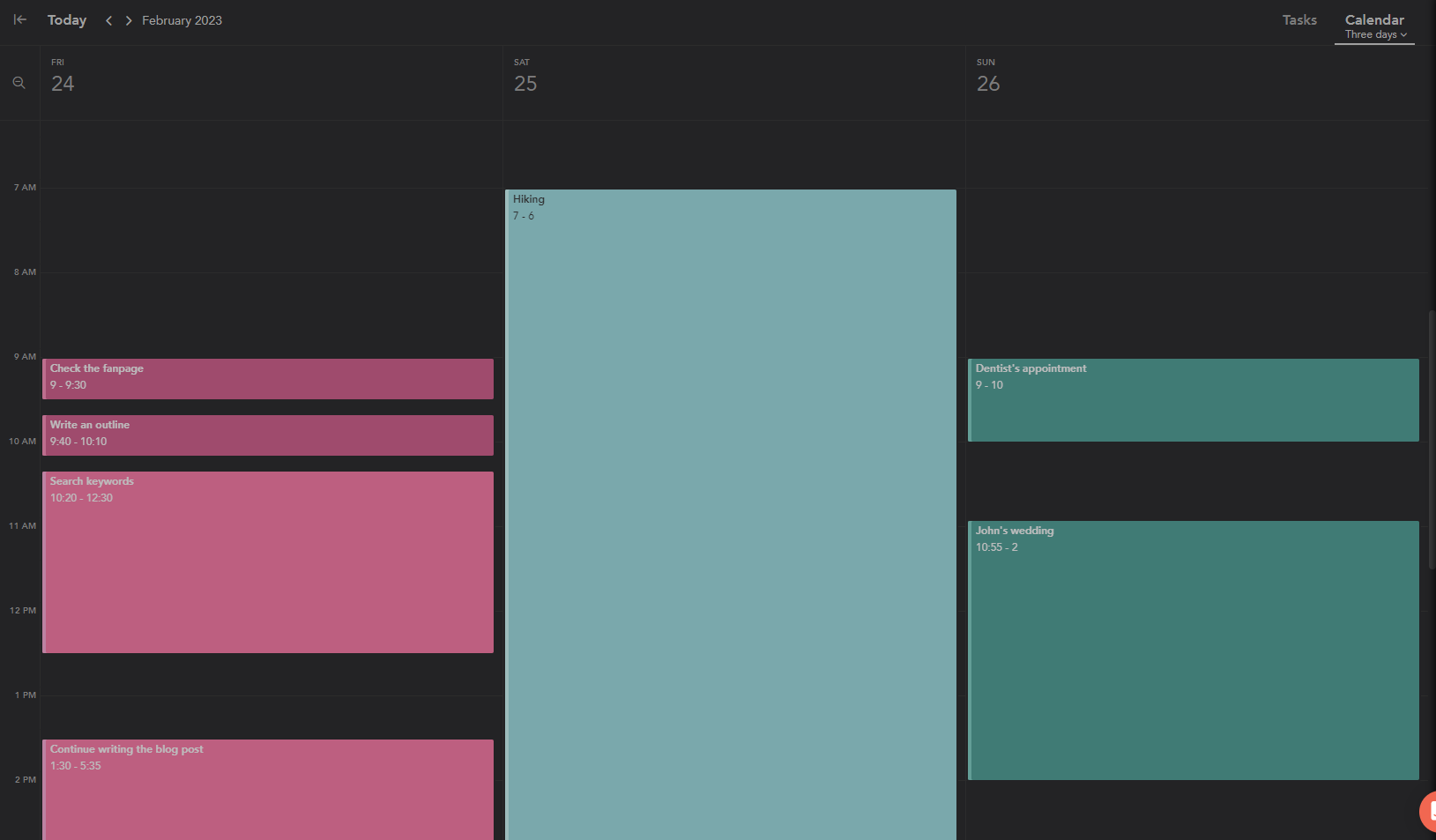 Sunsama Review: Three days Calendar view