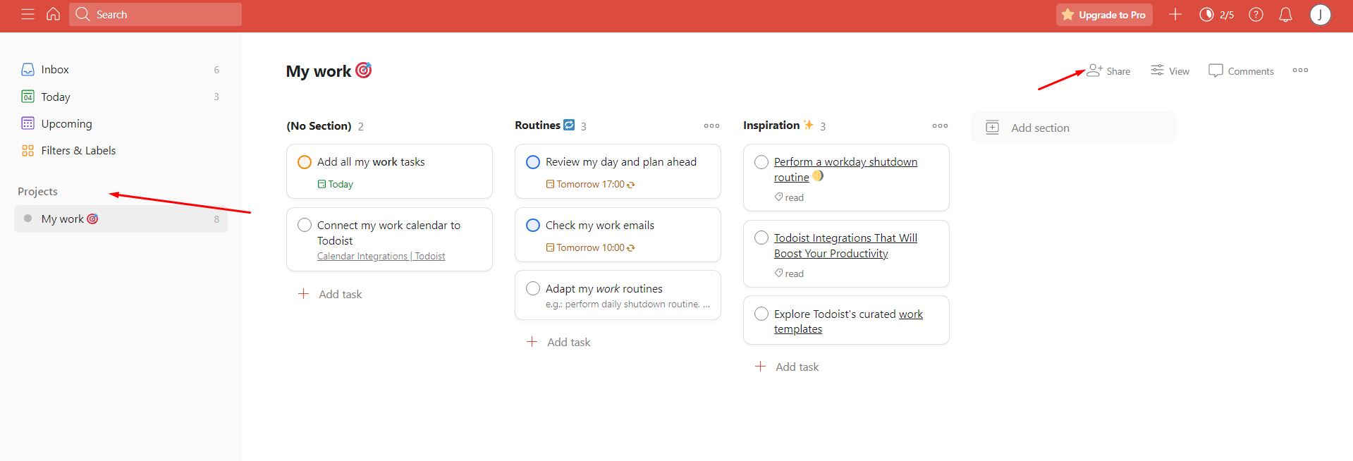 Trello vs Todoist: shareable projects in Todoist