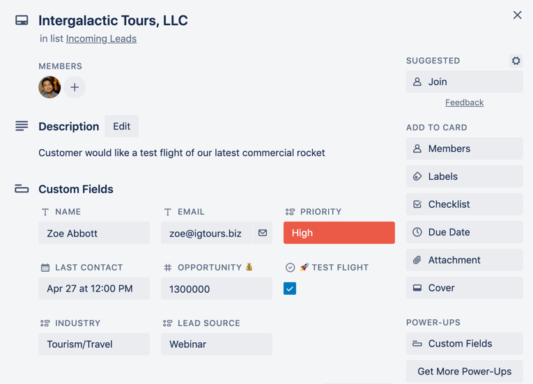 Trello vs Todoist: Trello custom fields