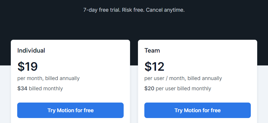 Sunsama vs Motion: Motion pricing