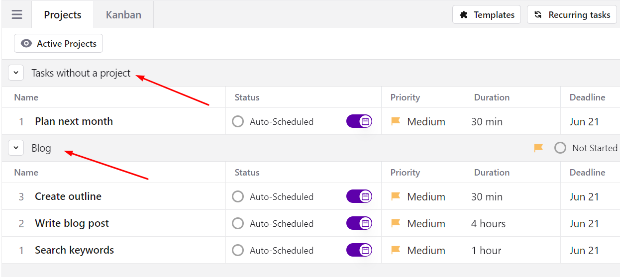 Sunsama vs Motion: Motion Projects view