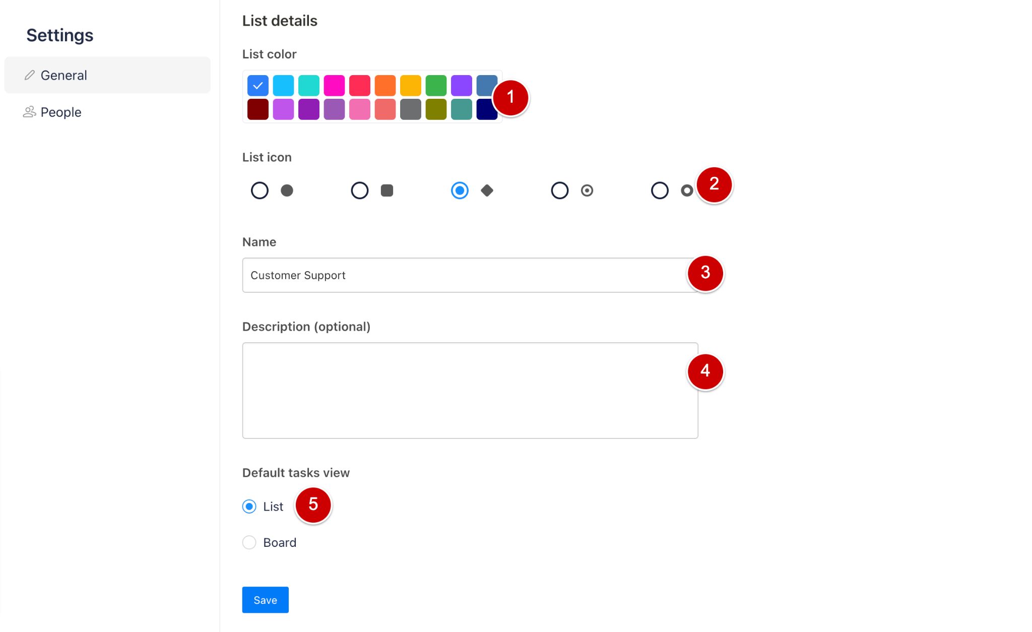 Upbase list icon and color customization