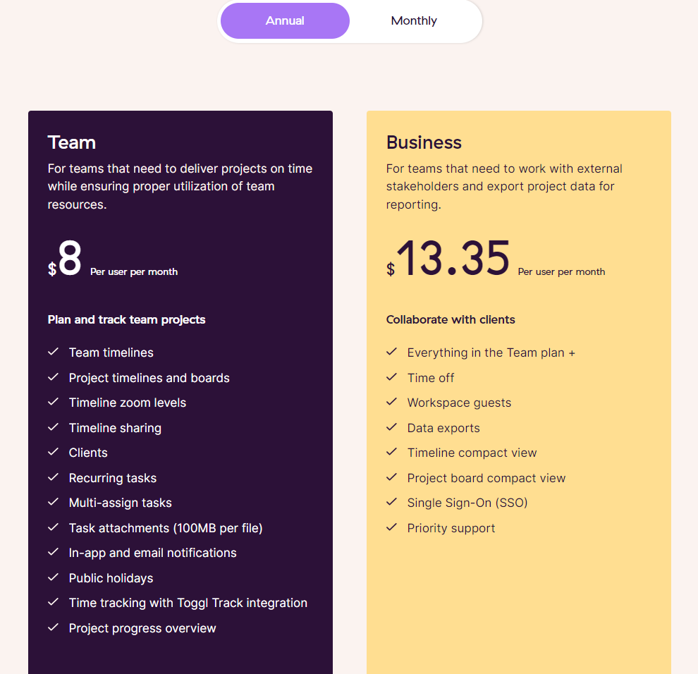 Toggle Plan's pricing structure