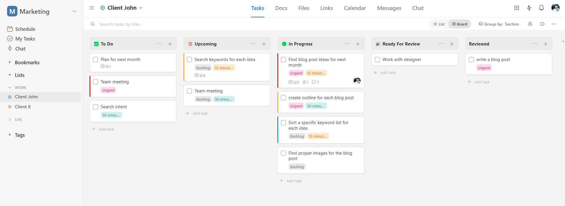 Upbase's project list, making it a good Personal Project Managament tool