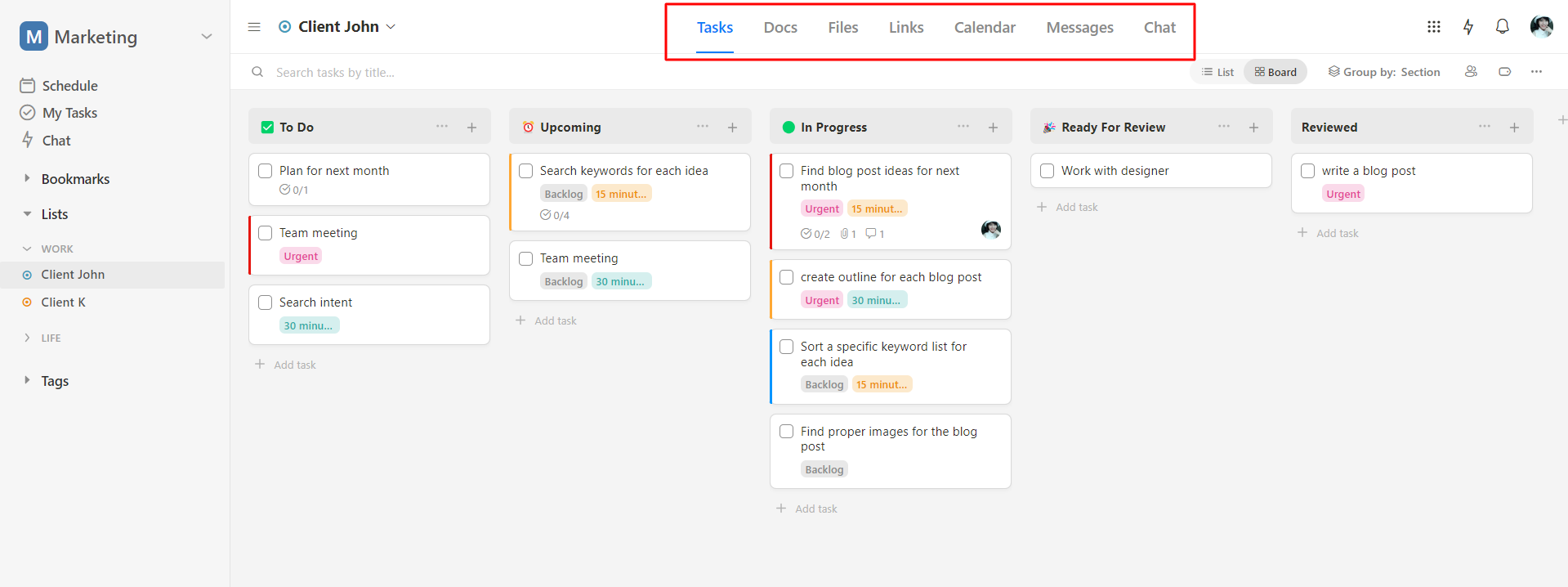 Upbase's project lists - making it the best alternative to Smartsheet and Trello