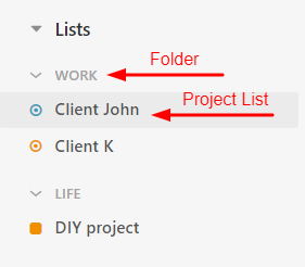 Upbase's project lists and folders