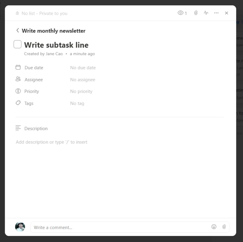 Upbase subtasks