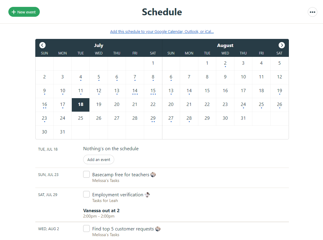 Basecamp Schedule tool