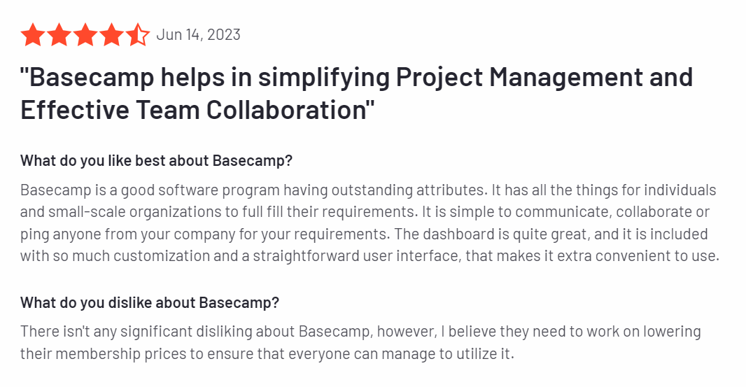 Basecamp's user feedback