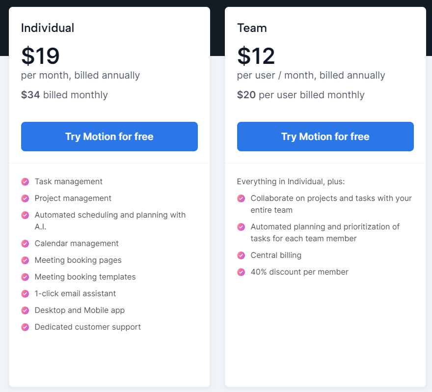 Motion's pricing