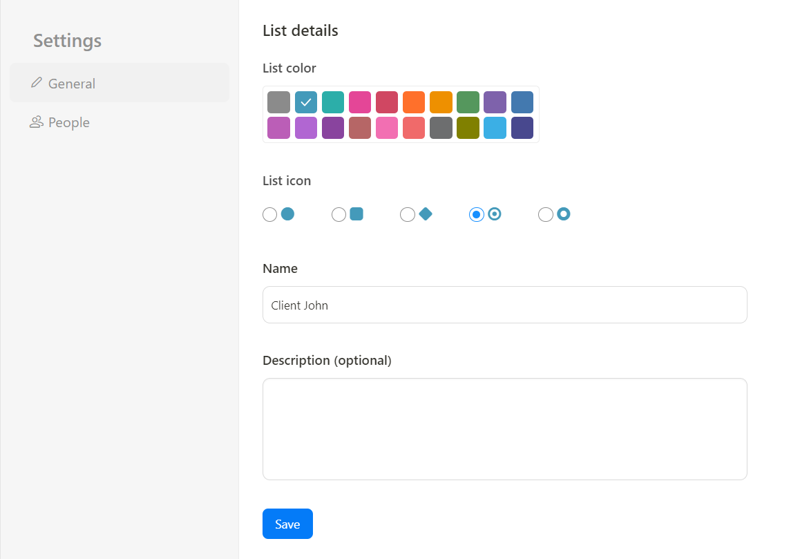 Upbase's customize icons and colors of project lists