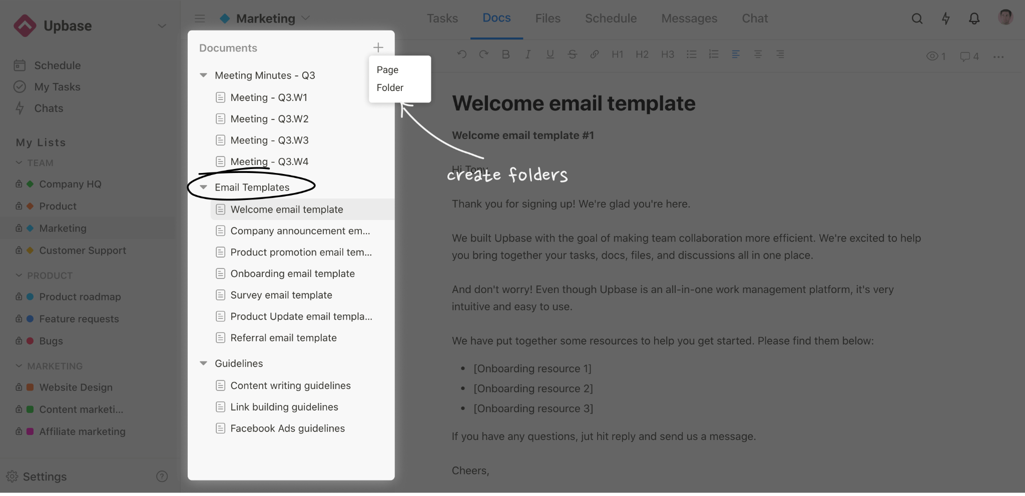 Upbase's docs tool