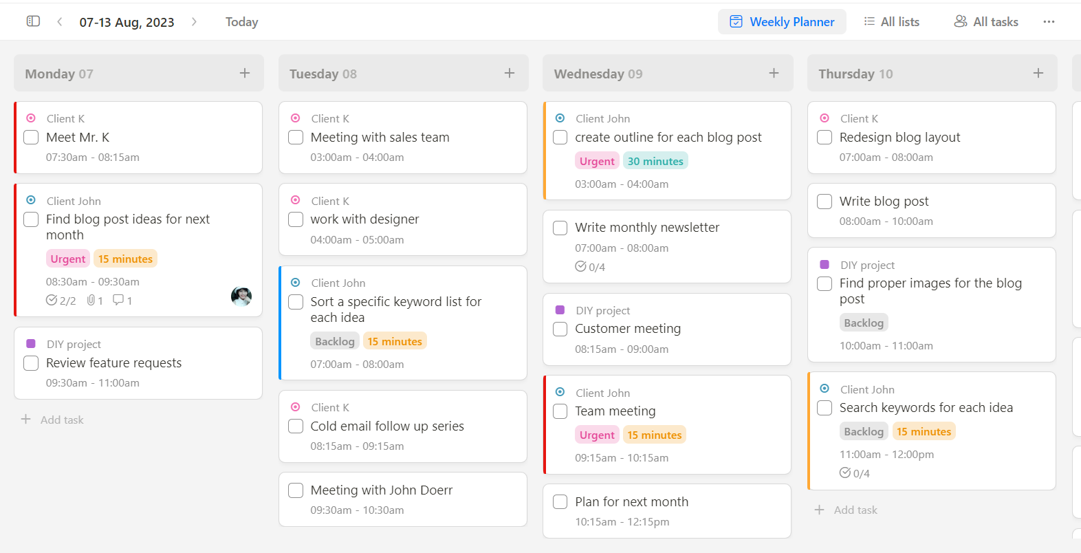 Upbase's Weekly Planner