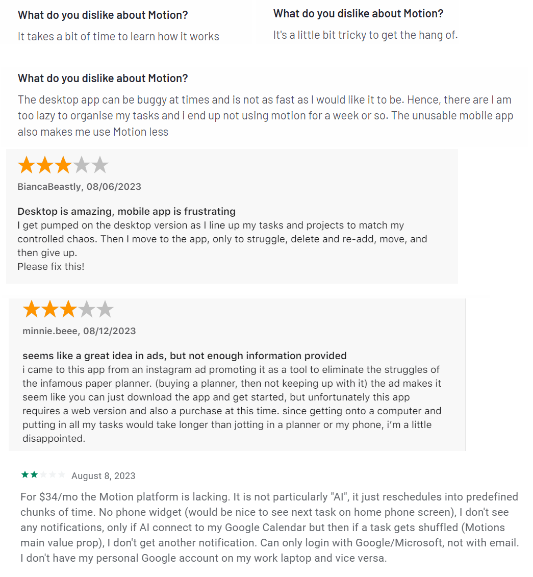 Why look for a Motion app alternative? Look at these user reviews.