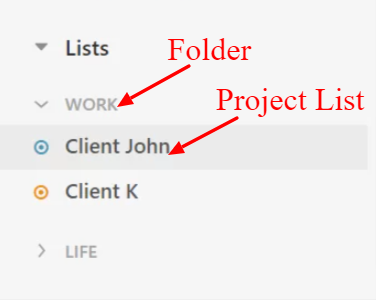 Upbase's folders and lists