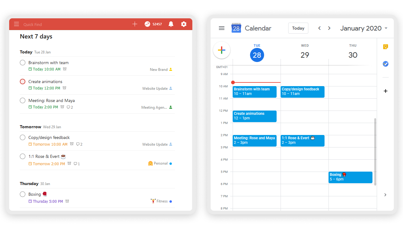 Todoist vs Things 3: Todoists's calendar integration