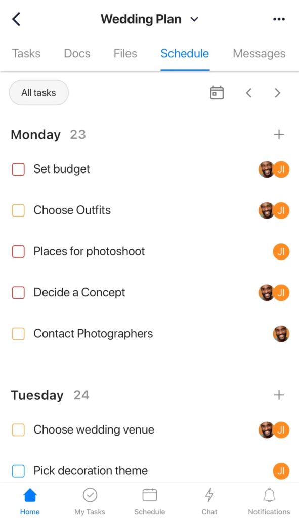 Upbase's Schedule module makes it a fantastic Shared To-Do List App for Couples