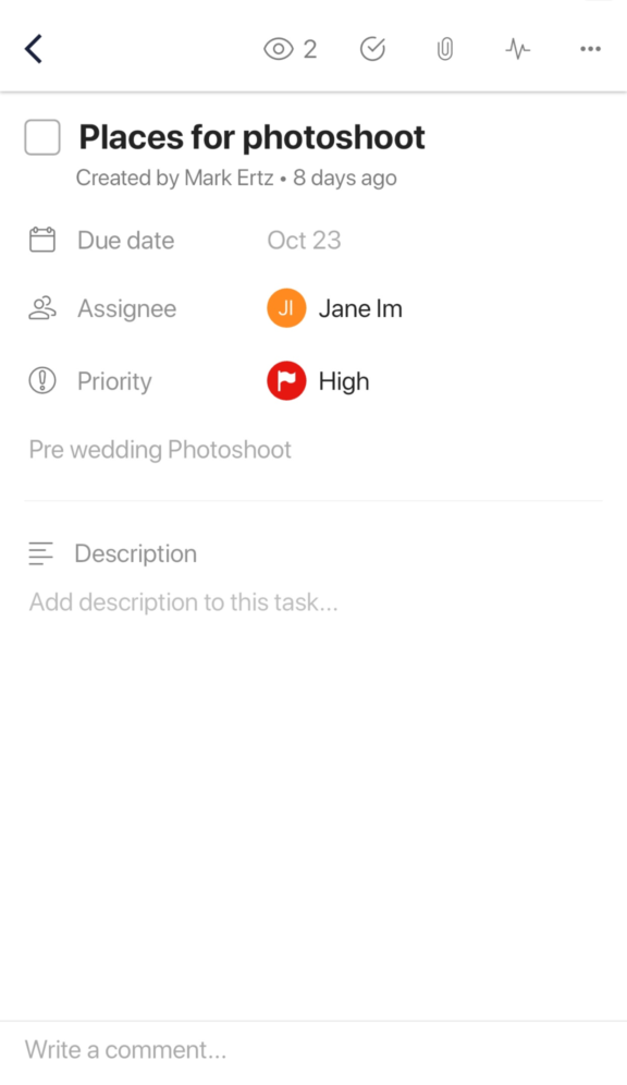 Upbase's task details, making it a great Shared To-Do List App for Couples.