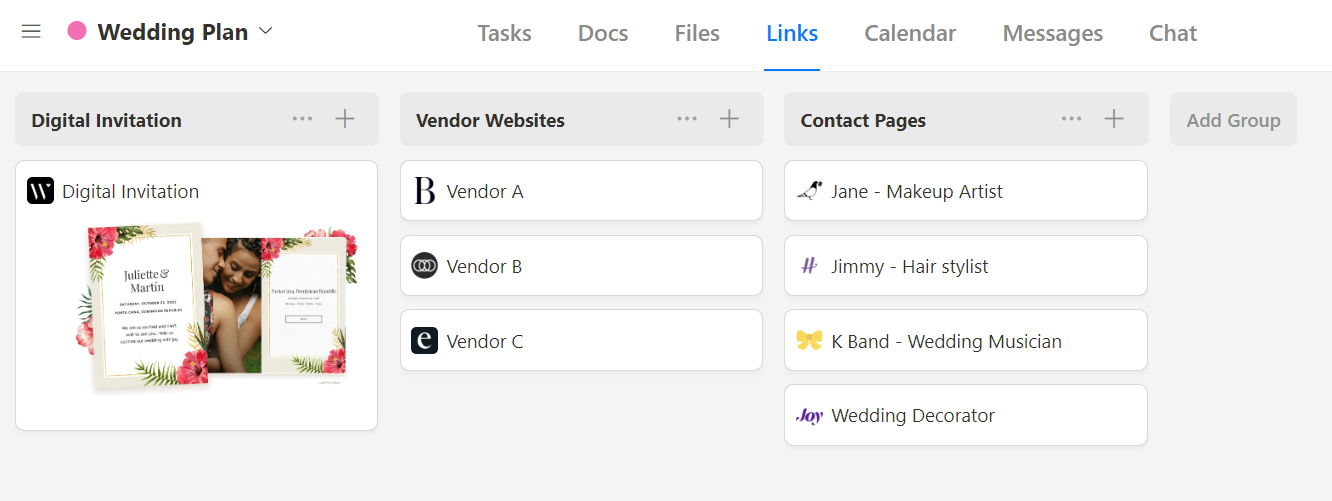 Upbase's Links module is perfect as a Shared To-Do List App for Couples