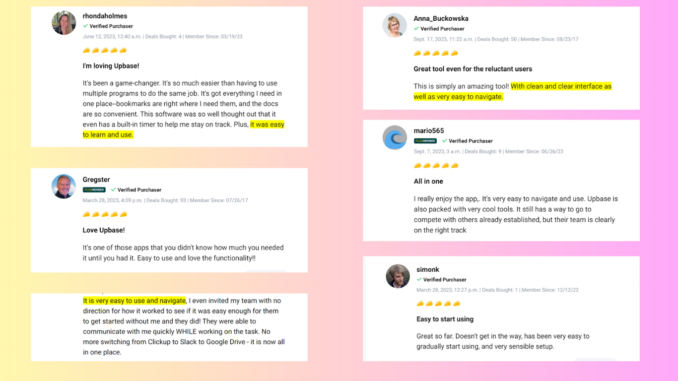 Upbase's customer reviews