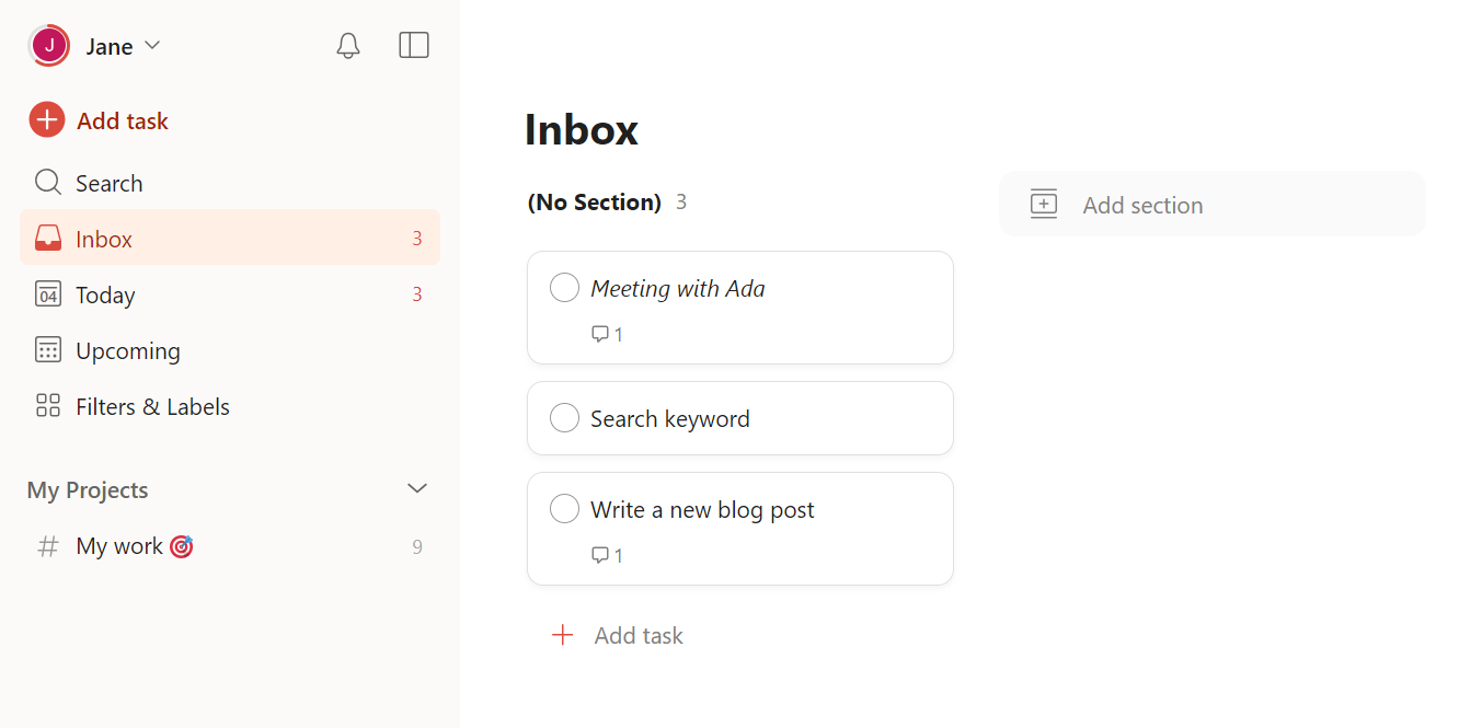 Todoist Review - Inbox page