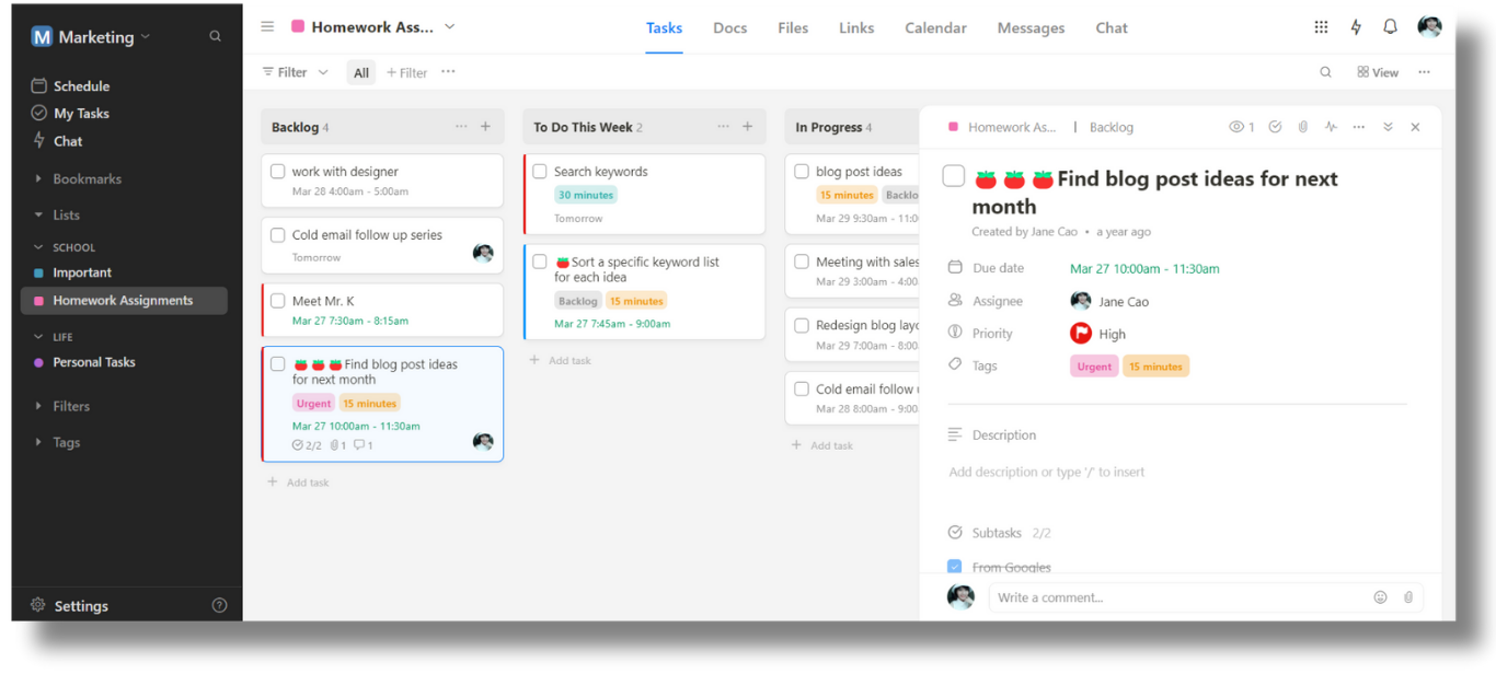 Upbase's Lists is a great tool for handling complex planning needs