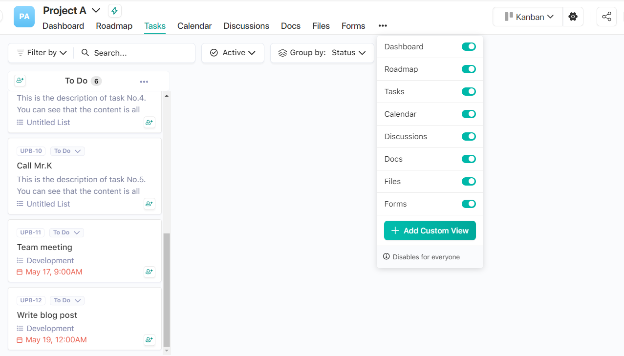 Multiple project view options in Nifty Project Management Software 