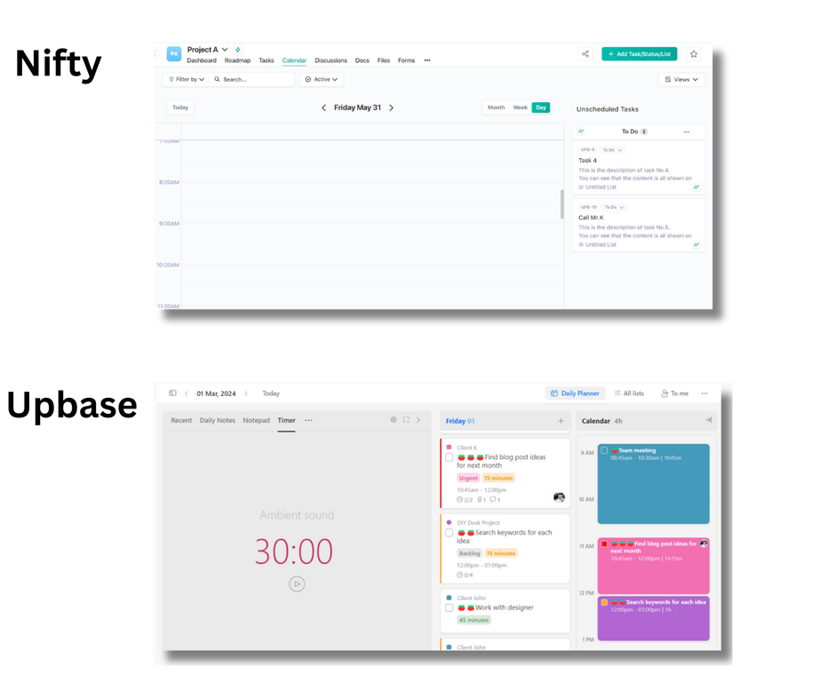 Upbase's Daily Planner vs Nifty's Daily Planner