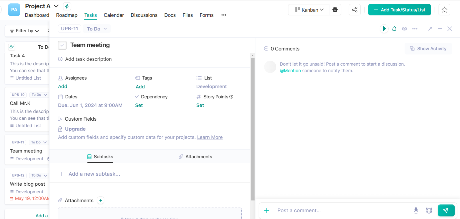 Task attribute options in Nifty Project Management Software