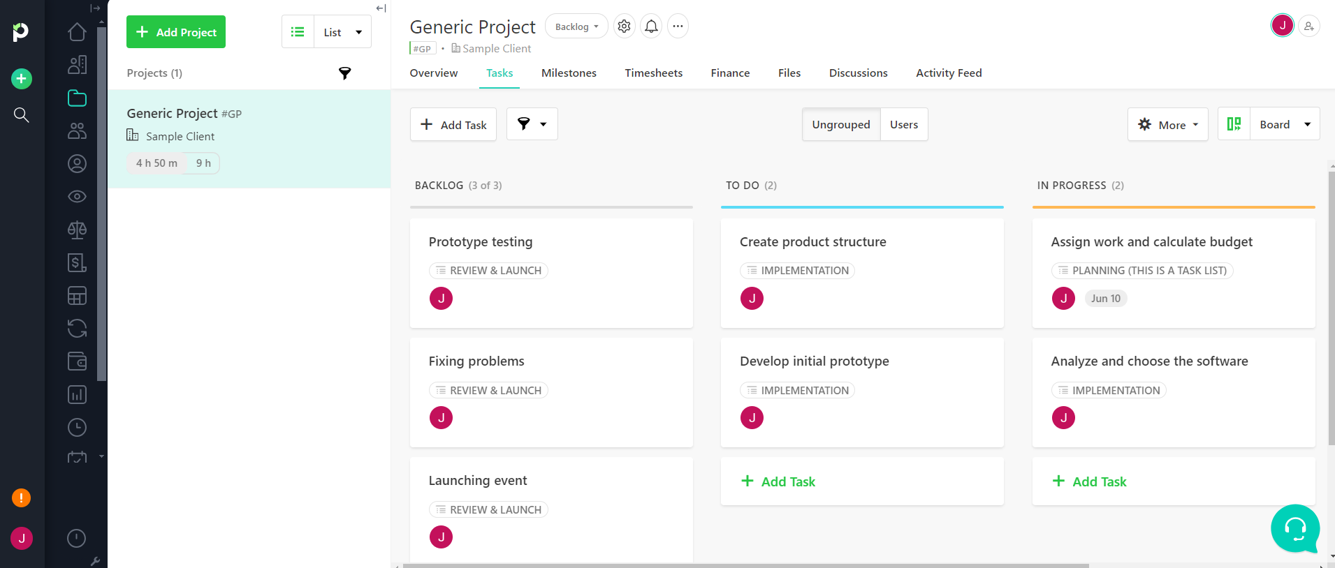 The user interface design of Paymo Project Management Software