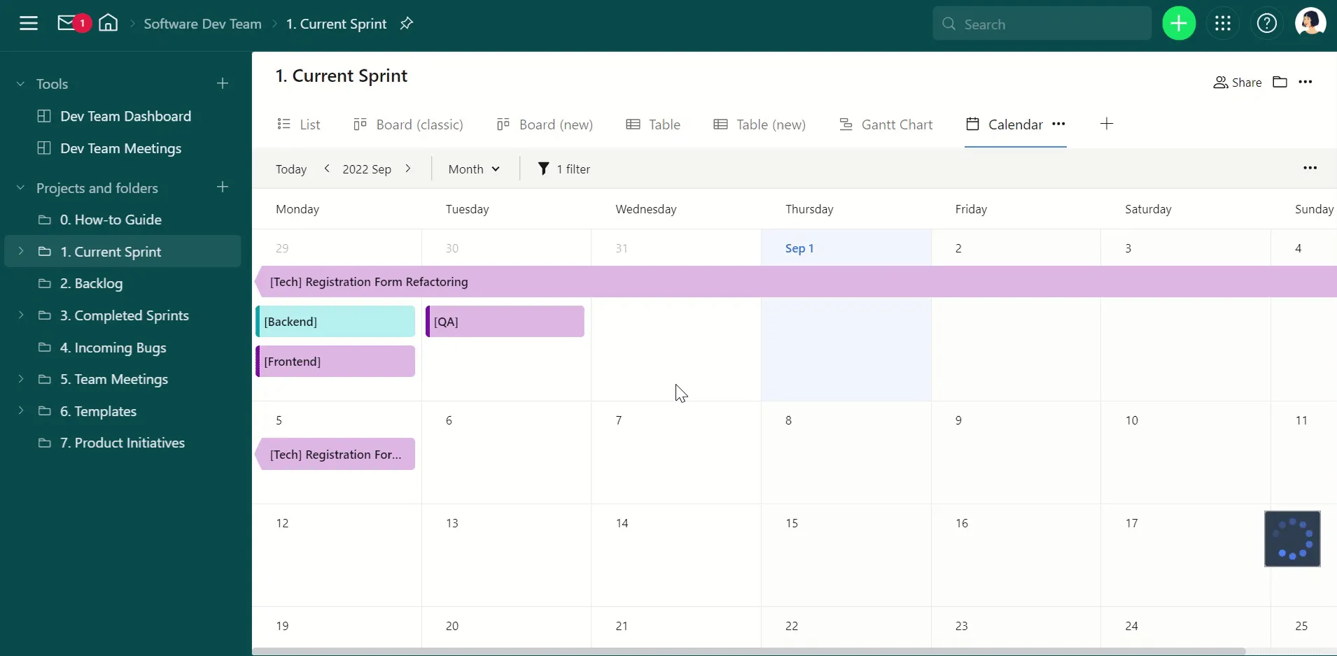 Calendar view in Wrike project management software