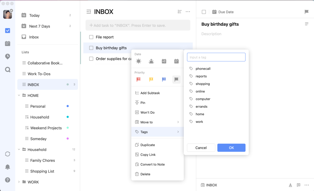 TickTick Review - Tags and filters