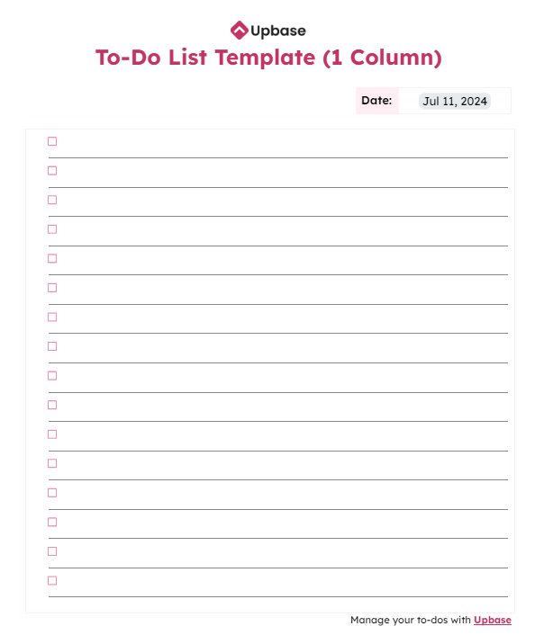 Upbase's Free To-Do List Template Inventory: #1. Simple to-do list template (one column)