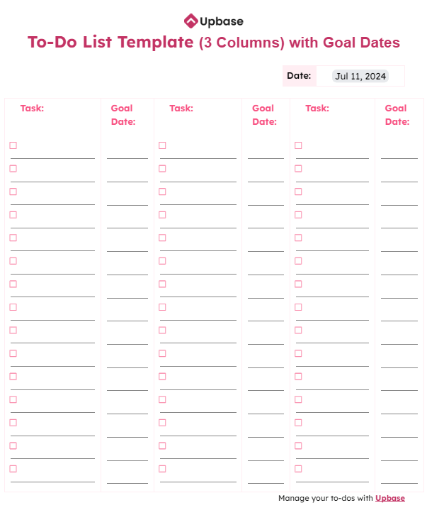 #10. To-do list template (three columns) with goal dates