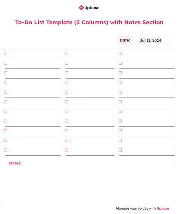 #11. To-do list template (three columns) with notes