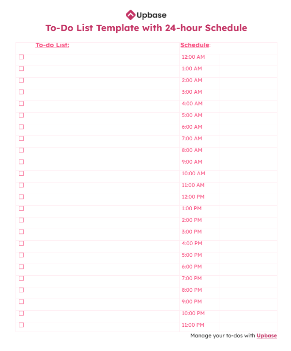 #15. To-do list template with 24-hour schedule