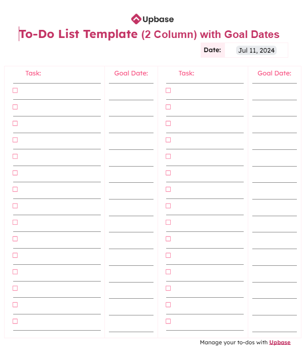 #6. To-do list template (two columns) with goal dates