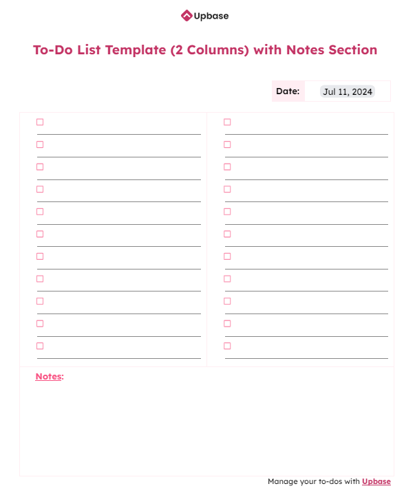 #7. To-do list template (two columns) with notes